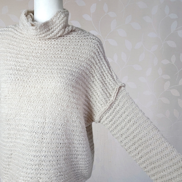 Aerie Cozy Fuzzy Open Knit Cowl Neck Sweater Oversized Cream Small - Picture 5 of 14